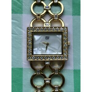 Elizabeth Taylor Gold Tone Rhinestone Bezel Women’s Quartz Watch